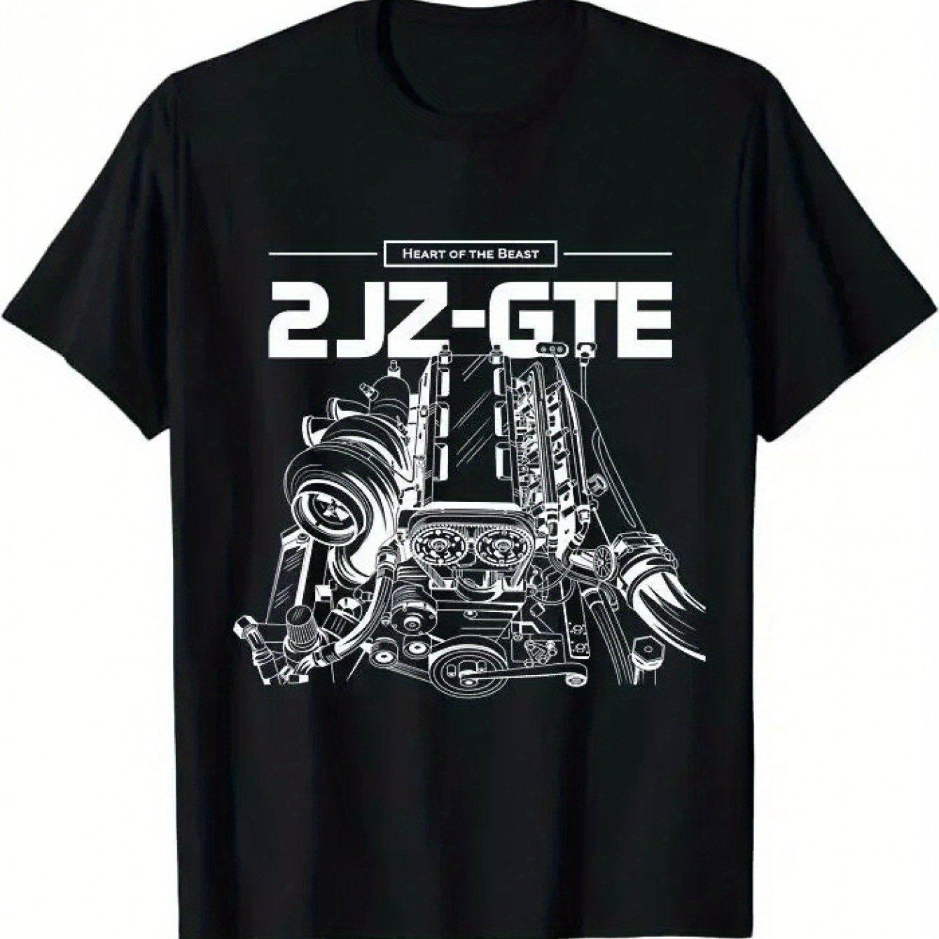 Men S 2JZ GTE Engine Graphic T-Shirt Soft Comfortable Cotton Casual Round Neck Short Sleeve Tee with Detailed Engine Design S разноцветный