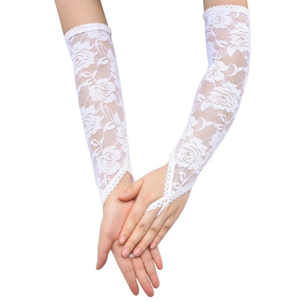 Elegant Lace Fingerless Rose Flower Gloves for Women Vintage Long Gloves for Parties and Evening Event Cosplay Props