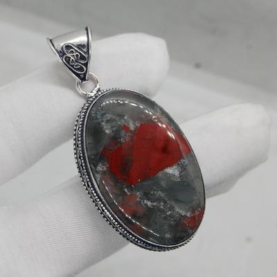 Büyük Oval Kırmızı Kan Taşı Kabaşon 925 Ayar Gümüş Kolye Takı, El Yapımı Boho Tarzı Kolye