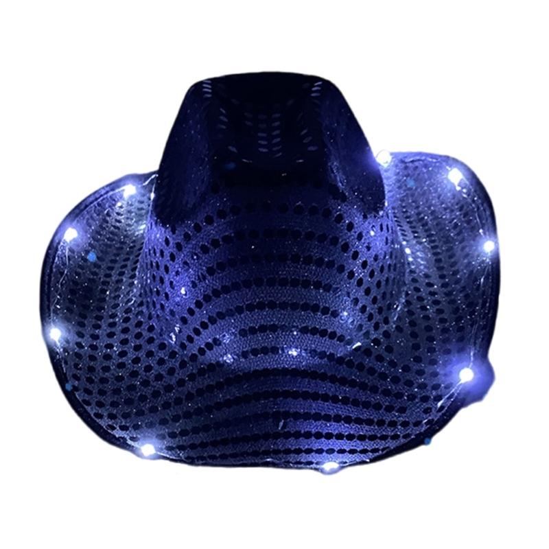Sparkly Glowing Cowboy Hats Glinting Sequins Panama Hat for Party Halloween