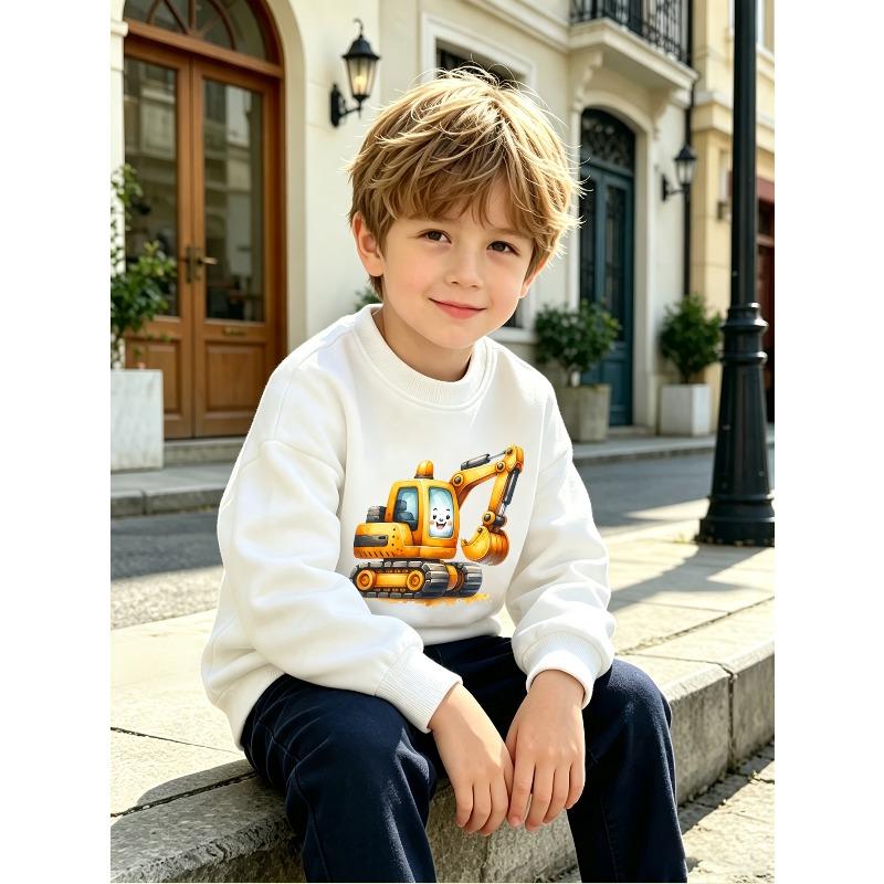 1 pièce Happy Digger: Le Sweat à Col Rond Joyeux Excavateur pour Garçons,