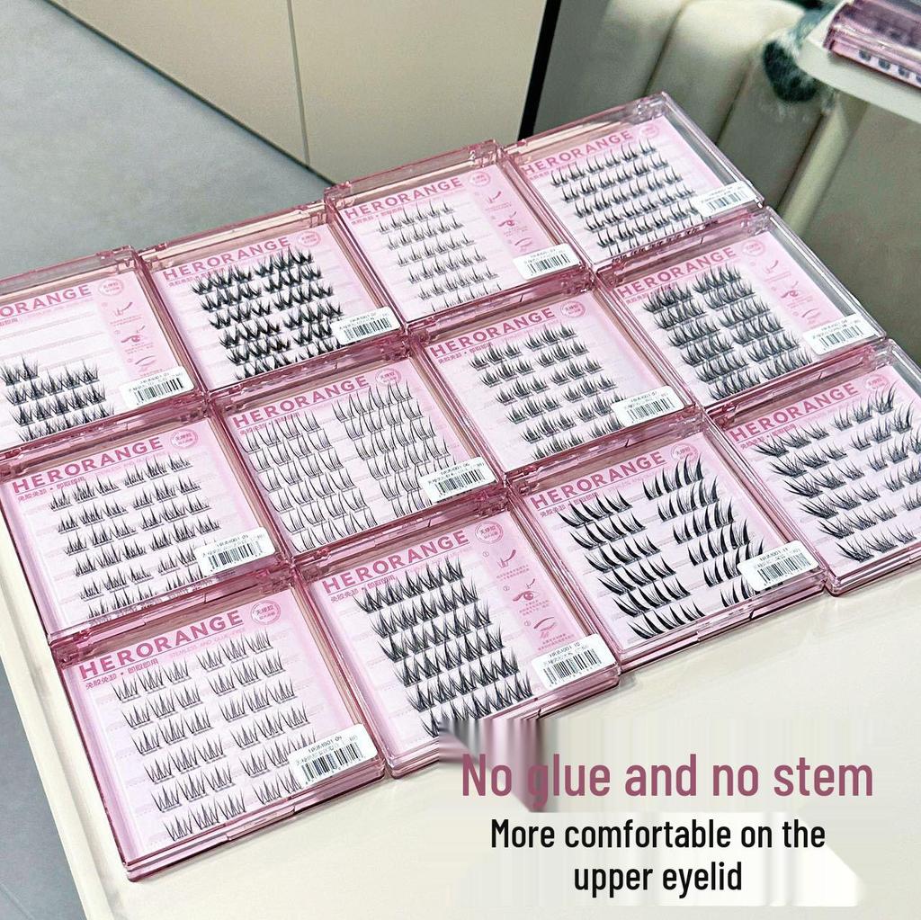 Stemless Self-Adhesive Curly Natural-Look False Eyelash Clusters for Beginners