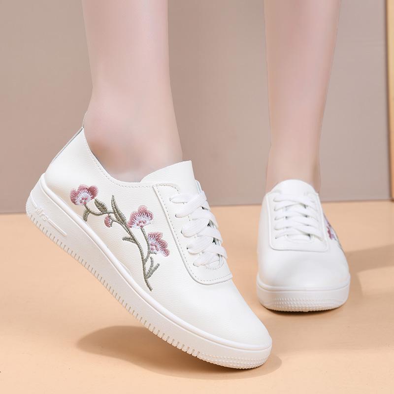 Women's White Leather Mesh Shoes - Breathable, Non-slip, Soft Sole, Korean Style for Spring & Summer