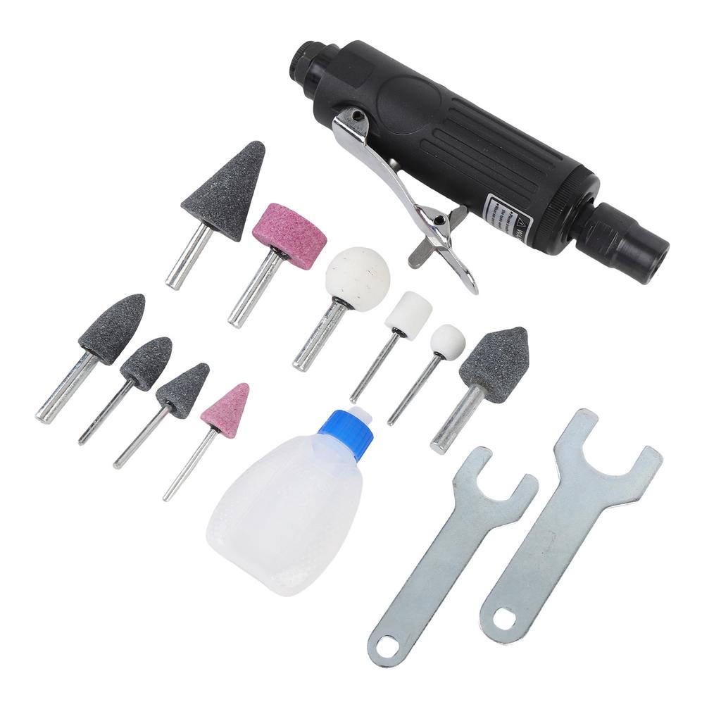 Pneumatic Die Grinder Kit 25000 RPM 90PSI Working Pressure 1/4 Inch Air Straight Die Grinder Set for Grinding Cutting Polishing