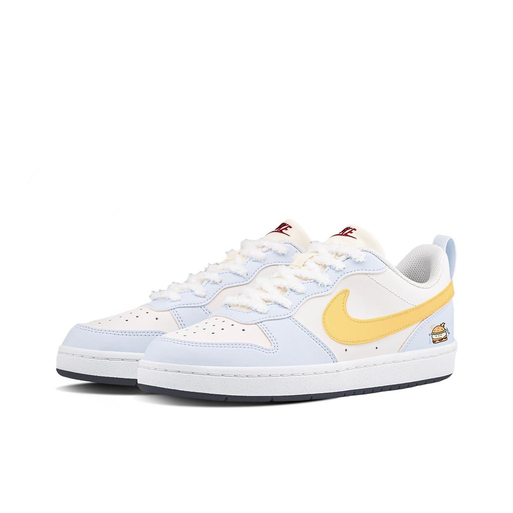 Nike Court Borough 2 Cheese Burger Abrasion Resistant Slip Resistant Low Top Skateboard Shoes Unisex Yellow Beige Blue FV8120-141(Team2099-)