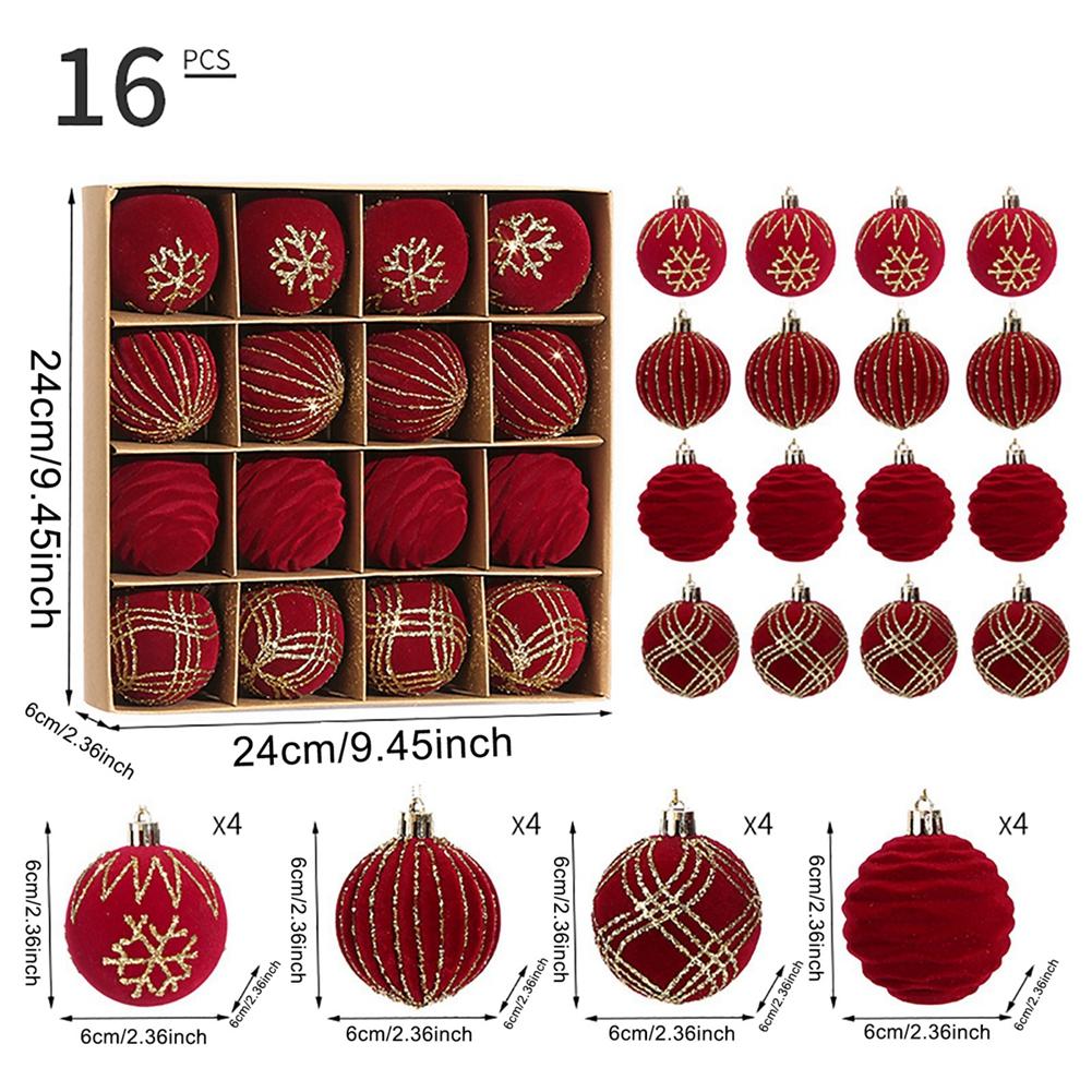 Flocking 6cm 16PCS Christmas Ball Set Christmas Tree Ornament Set Window Decoration Snowflake Ball Christmas Balls