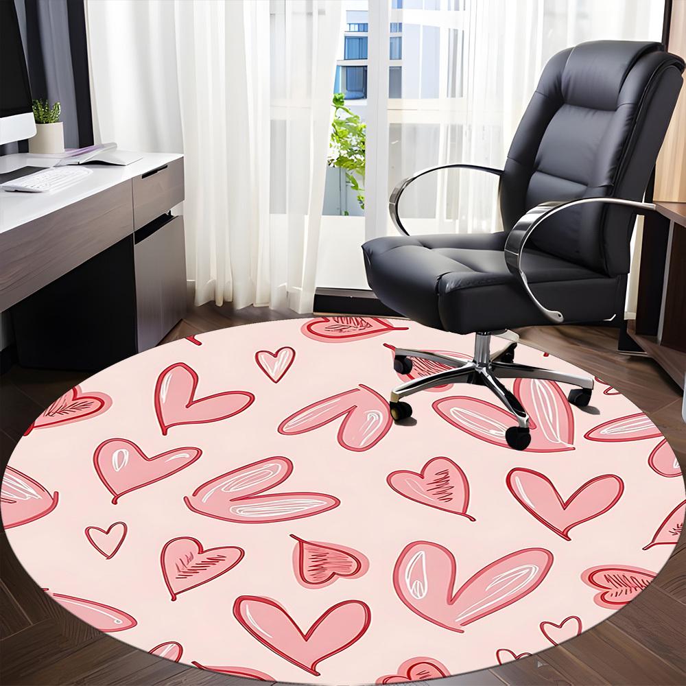 1pc Love Hearts Office Round Area Rug, Indoor Mat Suitable For Office, Under Office Chairs Bedroom Living Room Home Decor, Room Deco202