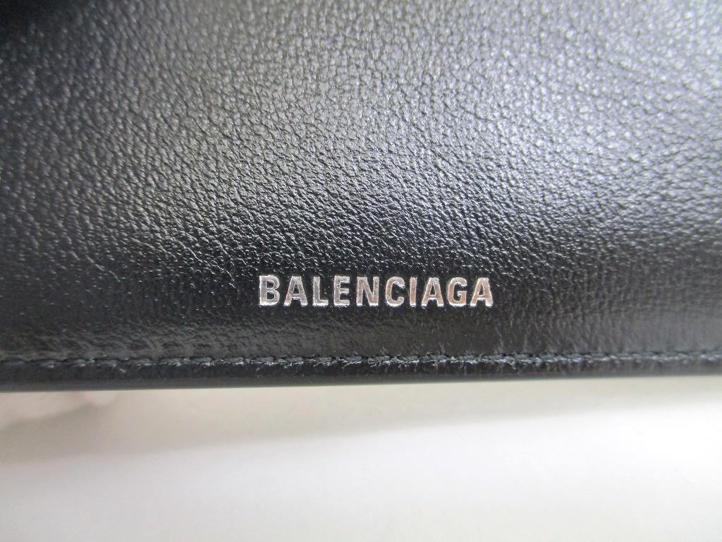 Portofel autentic BALENCIAGA Signature Pătrat Negru din Piele Bifold pentru Bancnote #a837 Refurbished