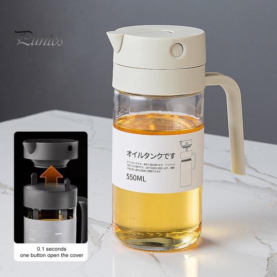 

500ML Oil Dispenser Oil Can Glass Jug Large Capacity Filter Oil Container for Cooking Sealed Lid Prevents Leaks Automatic Spring-Buckle Oil Bottle