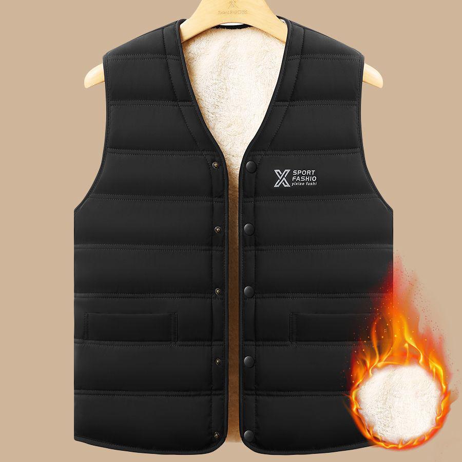 

Зимний мужской флисовый теплый жилет-куртка с принтом букв, ветрозащитный, шерстяная подкладка, теплый, с V-образным вырезом, повседневное пальто, утепленный, утолщенный, уличный жилет M чёрный