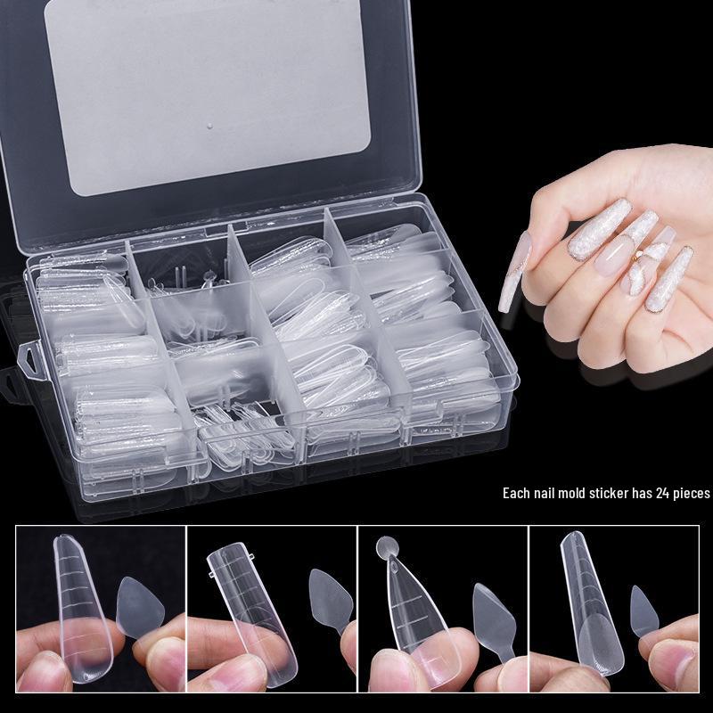 288PCS Mix of 4 Transparent Nail Art Molds for Acrylic Gel Extensions, No Paper Tray