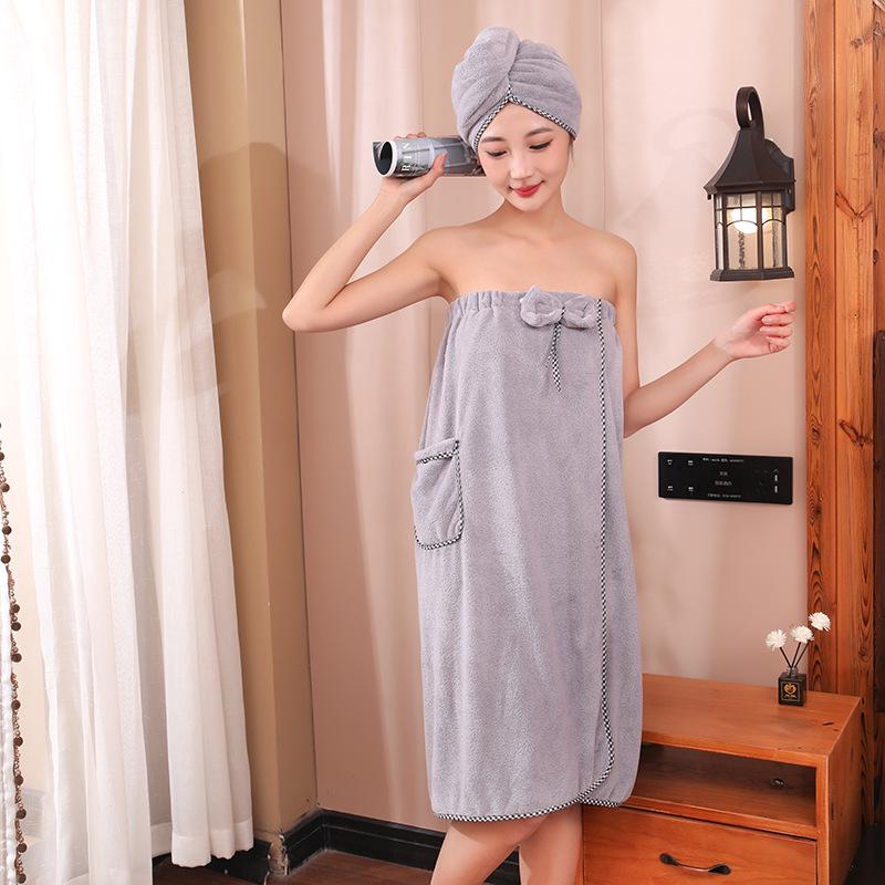 Plush Coral Fleece Bathrobe & Quick-Dry Cap Set - Absorbent & Ideal for Home, 2-Piece Bath & Hair Towel