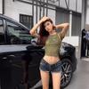 Summer Y2K Women's Crop Top & Butt-Lifting Rolled Hem Hot Pants Set