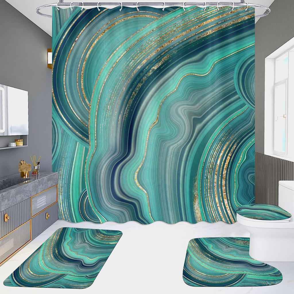 4Pcs Marble Series Shower Curtain Sets for Bathroom Non-Slip Bathroom Rugs Lid Toilet Cover Bath Mat