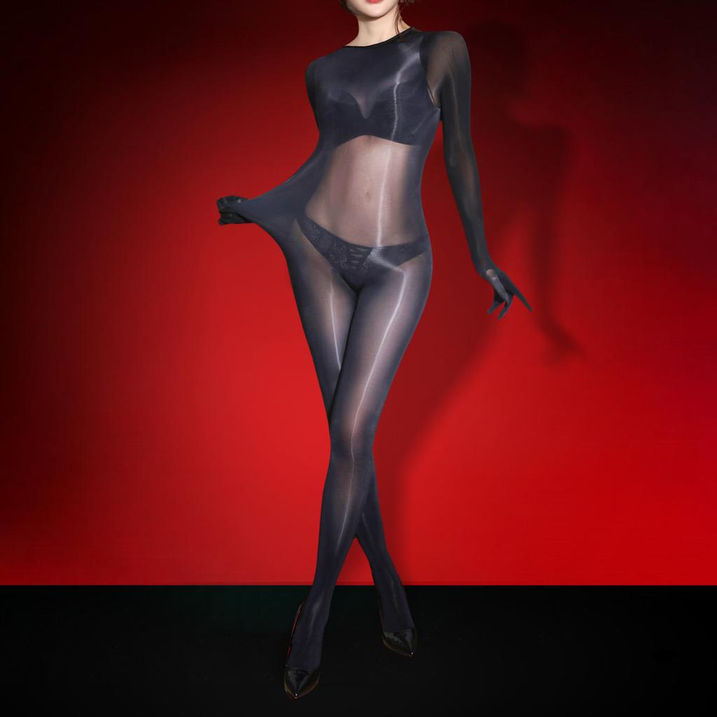 Damen Sexy Dessous Ganzkörper Bodysuit Hinten Offen Catsuit Öl Glänzend Bodystocking Große Größen 5D Uniform Versuchung Erotischer Leotard