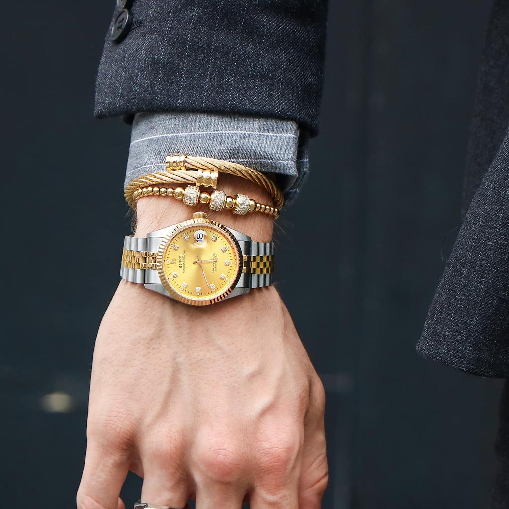 [BUREI] Men's Automatic Watch, Waterproof, Analog, Date, Mechanical Watch, Popular Men's Brand, Stylish, Arm Watch, Simple, Casual, Gold Watch