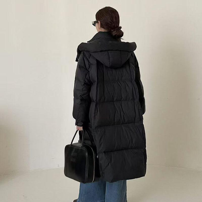 

Cold-resistant long down jacket women s 2025 new winter thickened fashion double-buckle streamer over knee casual big quilt tide One Size чорний