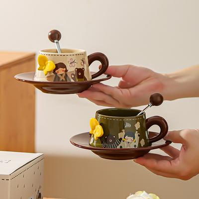 A Particularly Beautiful Coffee Cup Retro Relief Butterfly Latte Cup Coffee Cup Saucer Set for Girls Souvenirs