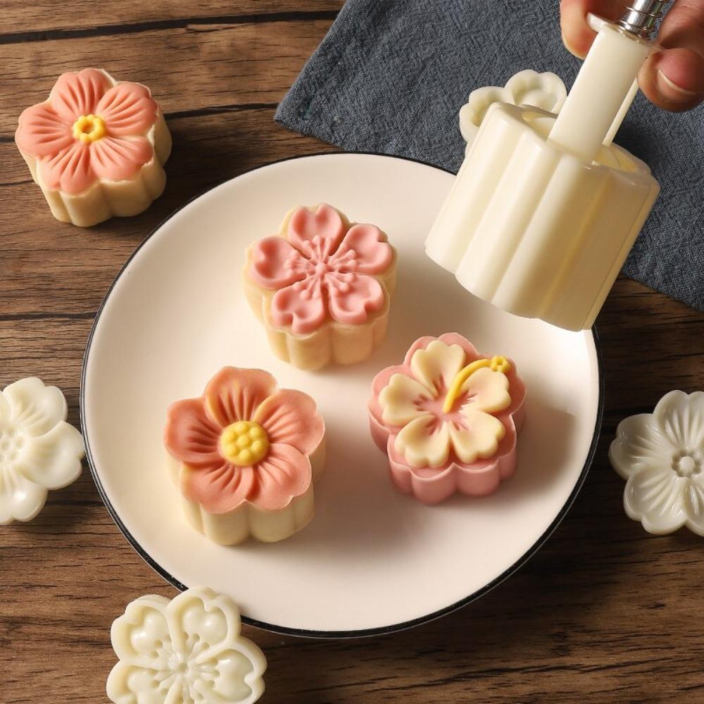 1 Set DIY Mooncake Mold Plastic Hand Press Pastry Mold Hand Press Mung Bean Cake Model Pastry Embossing Make Kitchen Baking Tool