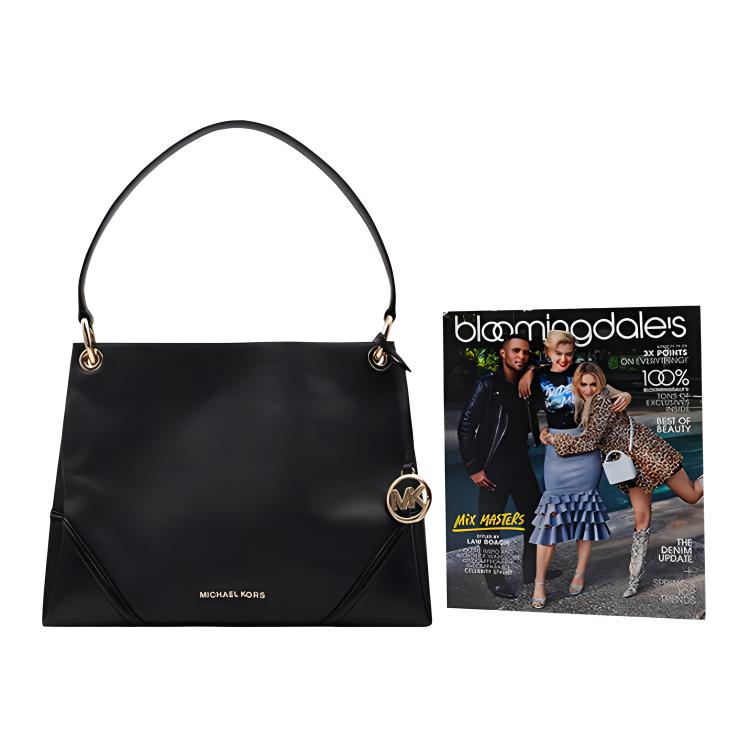 Michael Kors Mk Nicole Large Capacity Letter Logo Shoulder Bag Solid Color Commuter Leather Tote Bag Medium Women Handbags Black 35T9GNIL2L-BLACK