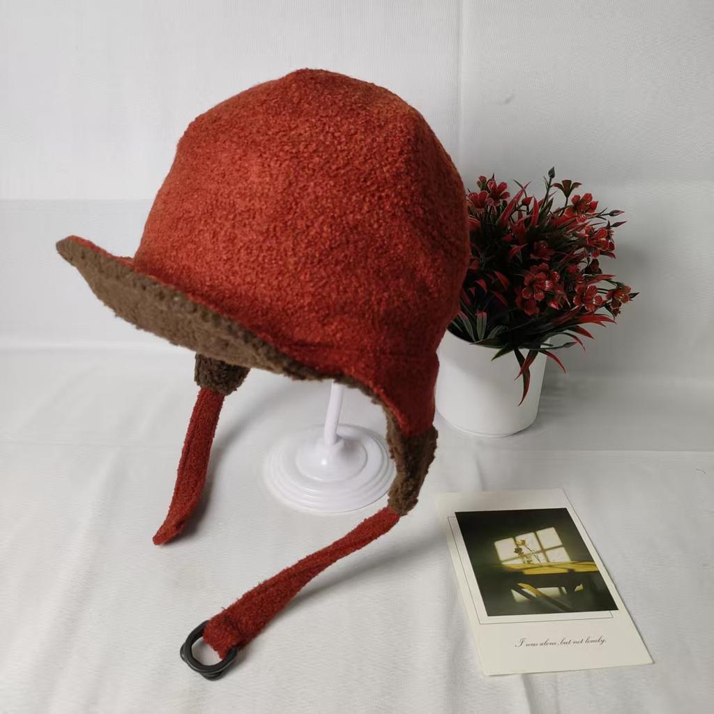 Imitation lamb wool flying hat, ear protection hat, children's autumn and winter new velvet solid color hat, men's warm Lei Feng hat