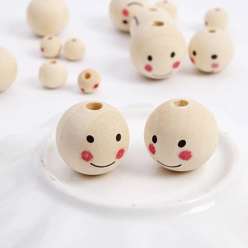 10pcs-60pcs Smile Face Painting Round Natural Wood 10mm 12mm 20mm 25mm Loose Beads for DIY Crafts Woodcraft Jewelry Bracelet Making Accessories