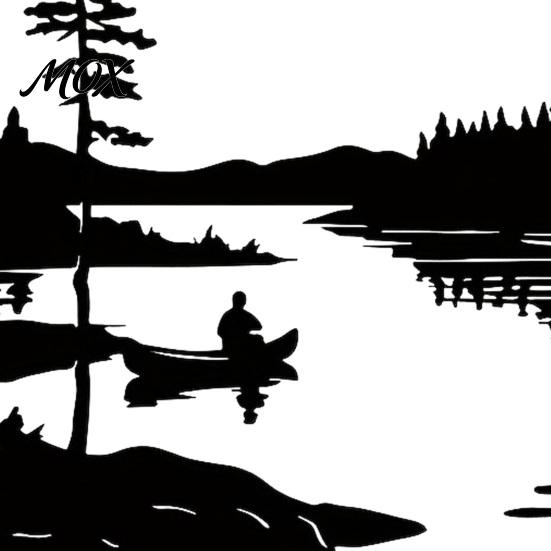 Wohnzimmer Wandbehang Kunst Runde Naturszene Eisenkunst, Waldsee Bootfahren Metalldekor, Wetterfeste Gartenornamente Rustikales Hintergrundornament