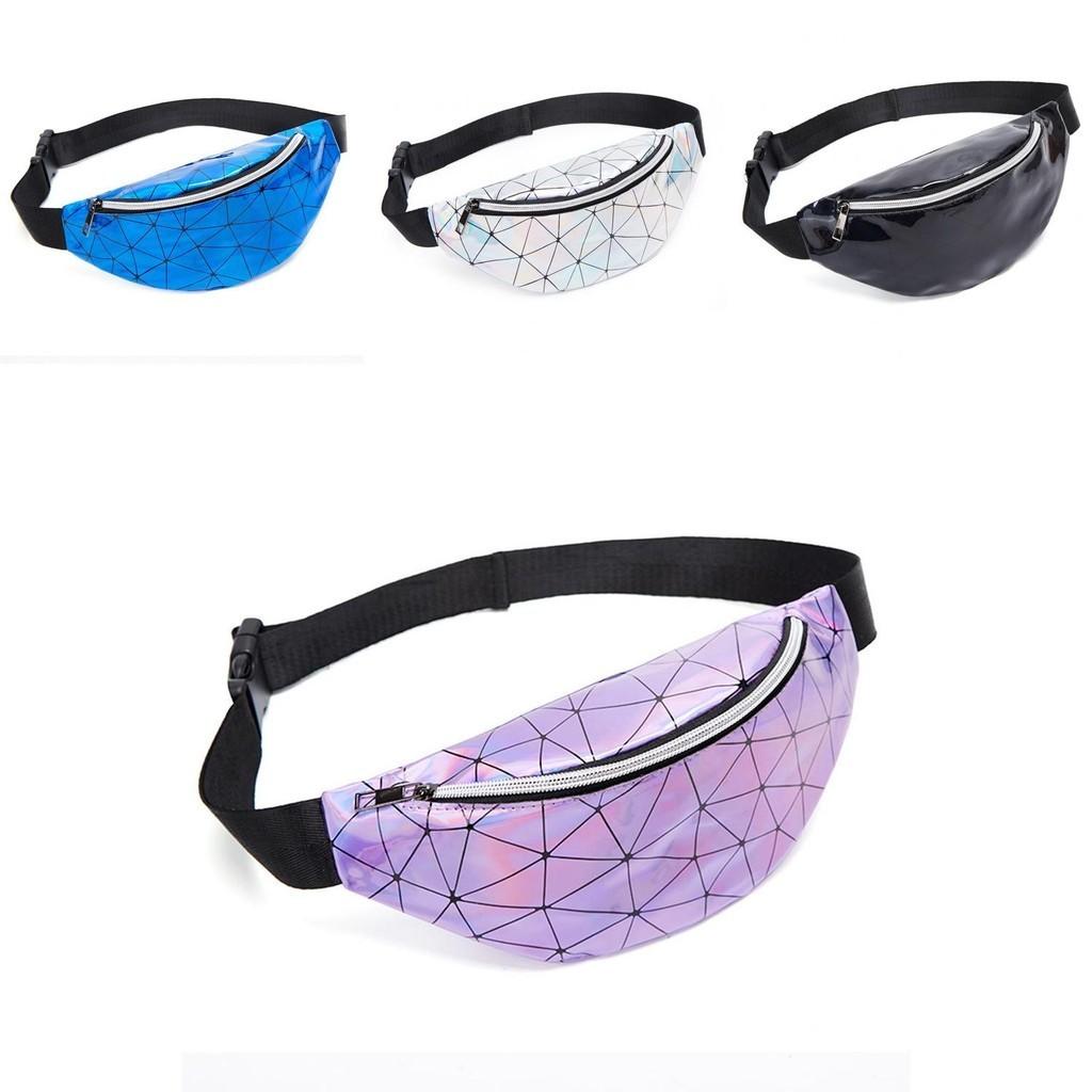 Trendy Geometric Holographic Waist Bags Premium Pu Leather Belt Packs For Women