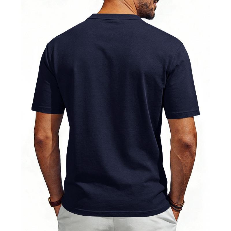 Men Henley Neck Short Sleeve T Shirt With Chest Pocket Casual Solid Color Tops
