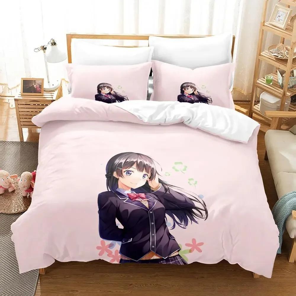 New Virtual Youtuber Tsukino Mito Bedding Set Cartoon Anime Three-piece Set Adult Kid Bedroom Duvet Cover Sets 3D Kawaii Girls