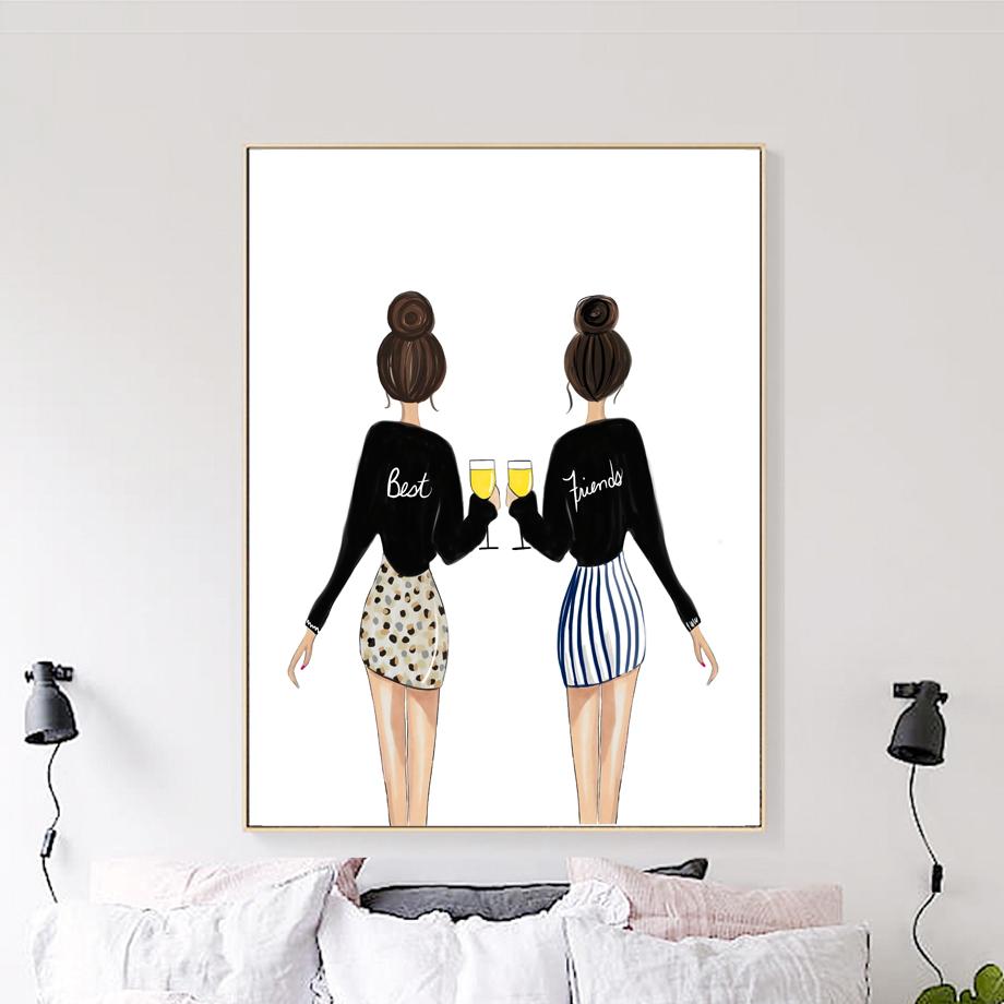 Home Decor Wall Art Canvas Painting Fashion Girl Glasses Flower Gift Bow Picture Prints Nordic Watercolor Poster Modular Bedroom No Framed