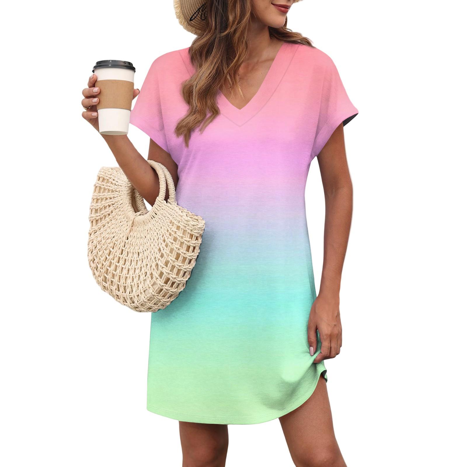 

Женское повседневное модное сексуальное платье с V-образным вырезом и рукавами-крылышками с карманами и градиентом XXL розовый