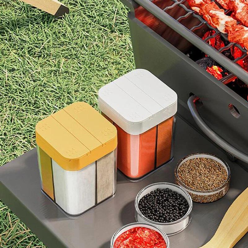 Sliding Cover Seasoning Box Four-Divided Transparent Storage Box Cooking Bottle Seasoning Jar Household Kitchen Supplies