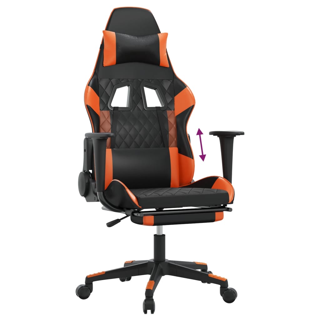 Gaming Chair with Footrest Black and Orange PU Leather