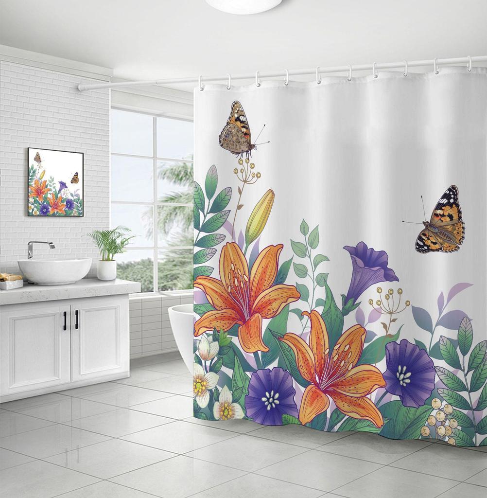 Charmante blaue botanische wasserdichte Duschvorhang - Stilvoll, langlebig & pflegeleicht für ein von der Natur inspiriertes Badezimmerdekor