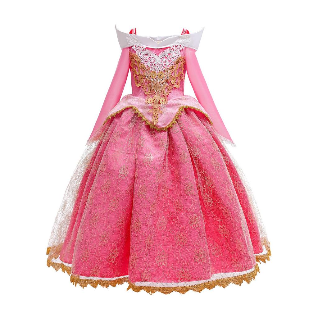 Dornröschen Aurora Prinzessinnenkleid Mädchen Cosplay Schulterfrei Kinder Geschenke Schickes Party Mädchen Baby Feines Spitzenkleid Set