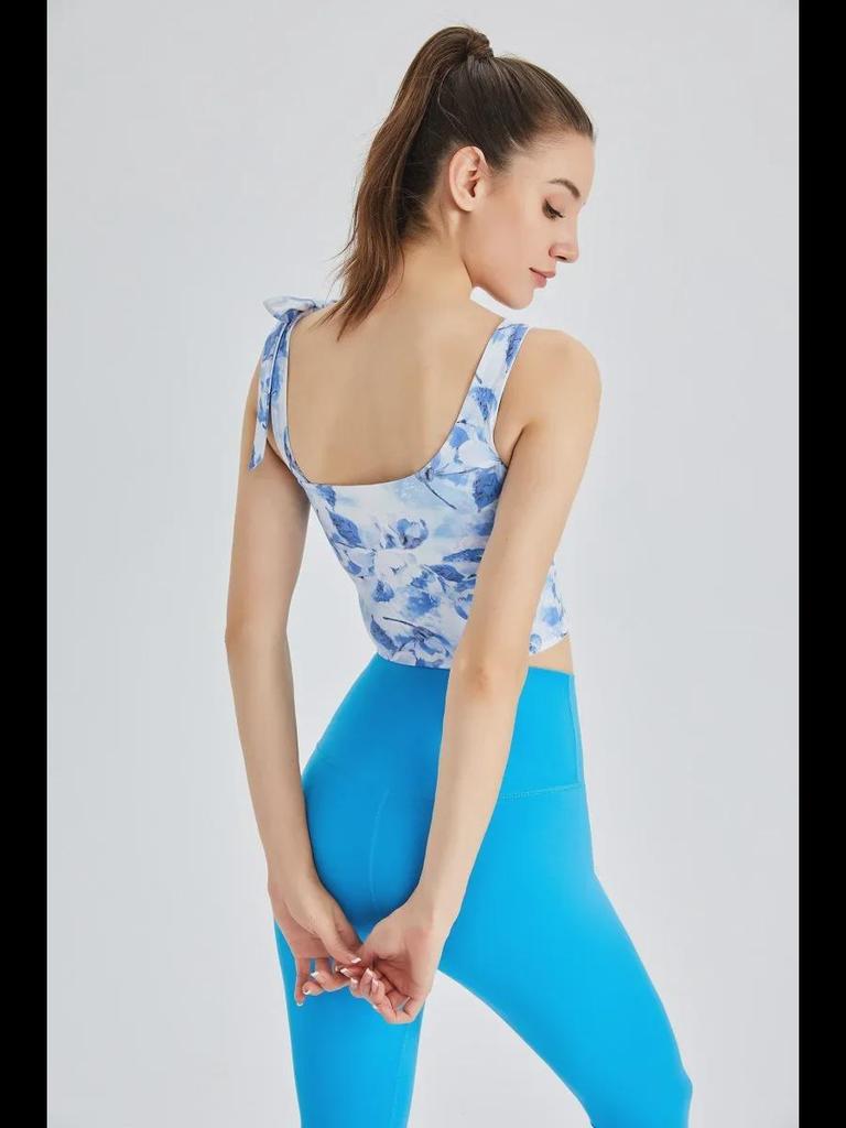Yoga-Sport-BH im neuen Stil mit Feen-Print: Damen Fitness-Lauftop im Westenstil mit Trägern und Brustpolster