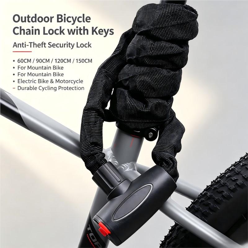 Outdoor Bicycle Chain Lock with Keys Anti-Theft Security Lock for Mountain Bike Electric Bike Motorcycle 60CM 90CM 120CM 150CM 4