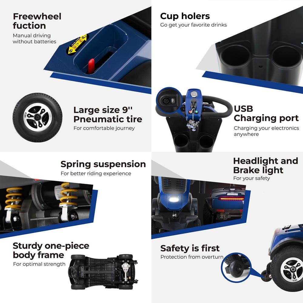 Sweetrich Scooter elettrico Max Plus, motore 300W, batteria 20AH, massimo 6km/h, autonomia 25km, adatto per anziani/disabili.