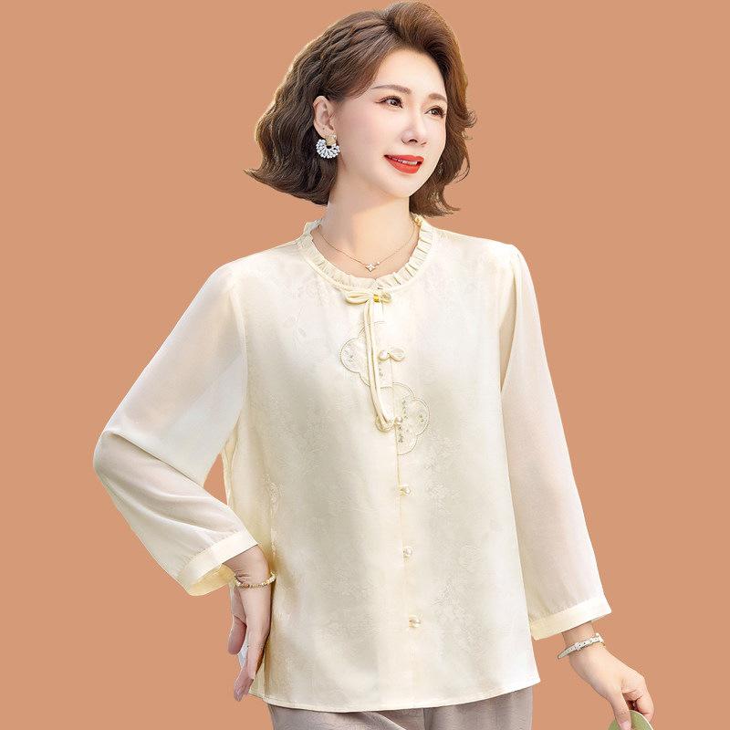 Spring 2026 Chiffon Jacquard Top for Middle-Aged and Elderly Women