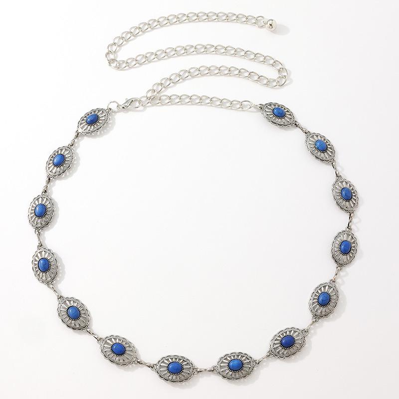 Bohemian Style Women's Turquoise Metal Waist Chain with Pearl Inlays