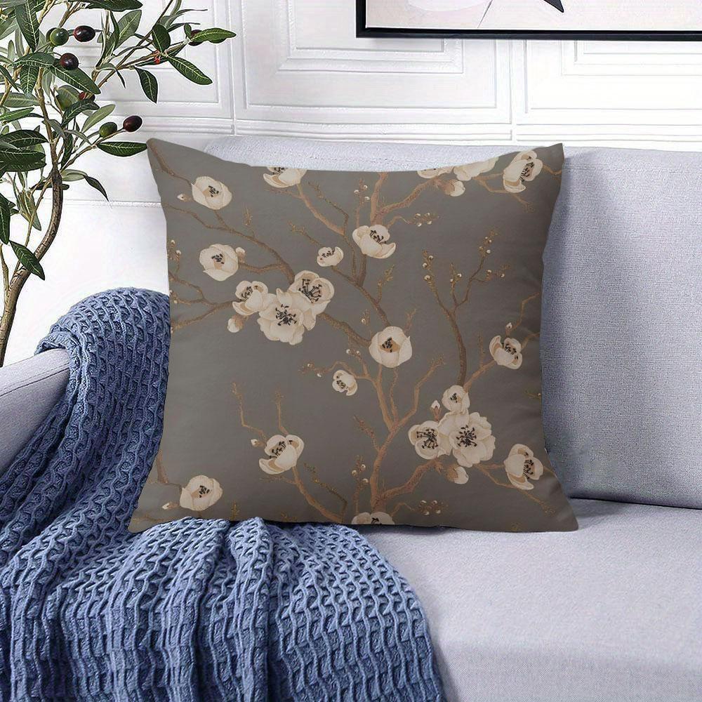 White Blossom square Jacquard Pillow Cover for Sofa Office Waist Cushion Cover Home Decorative Pillowcase