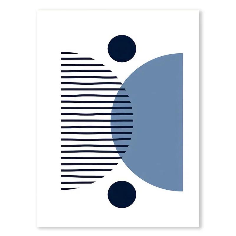 Boho Blue Abstract Modern Wall Art Print Sun Geometric Line Leaf Canvas Painting Nordic Posters Decor Pictures for Living Room