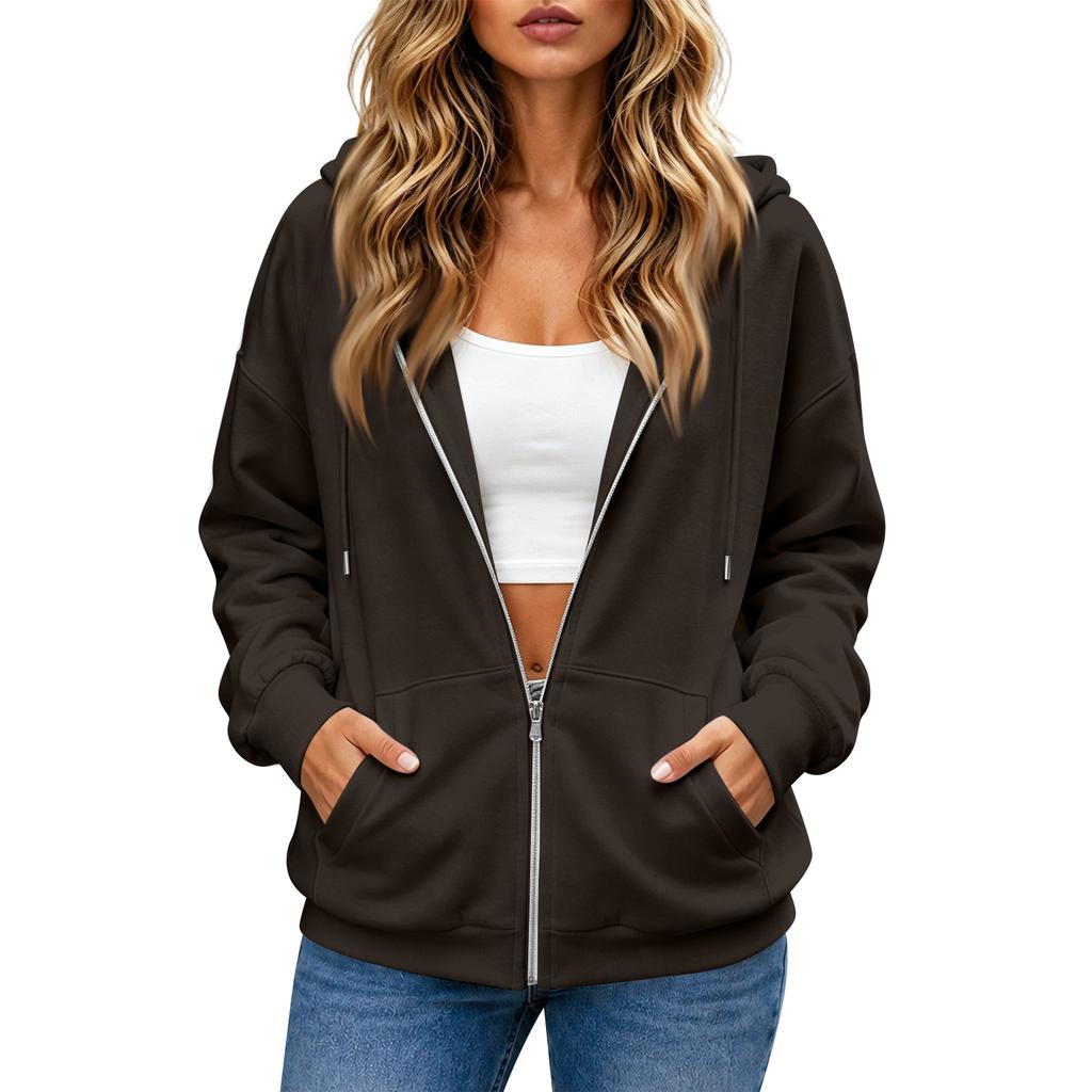 Felpa da donna casual con zip e maniche lunghe, giacca sportiva con colore