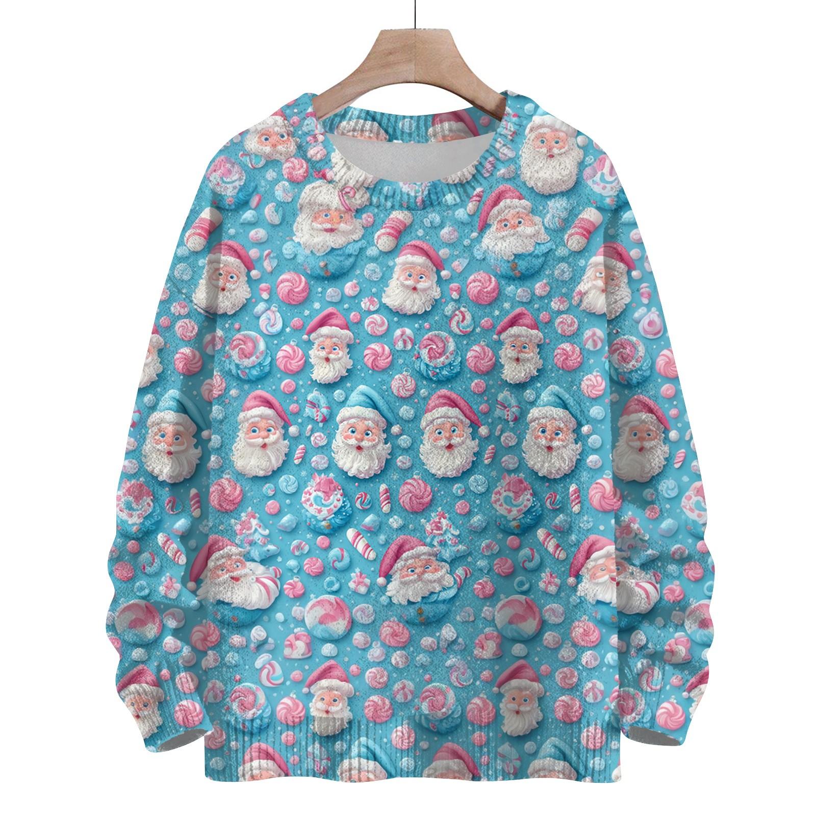 Женская мода круглый вырез повседневный длинный рукав рождественский милый принт шерстяной трикотажный топ L 2239₽