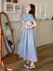 Blue New Chinese Dress, Summer Women's New Cheongsam Improved, Light and Mature, Foreign Style and Thin Long A-shaped Skirt