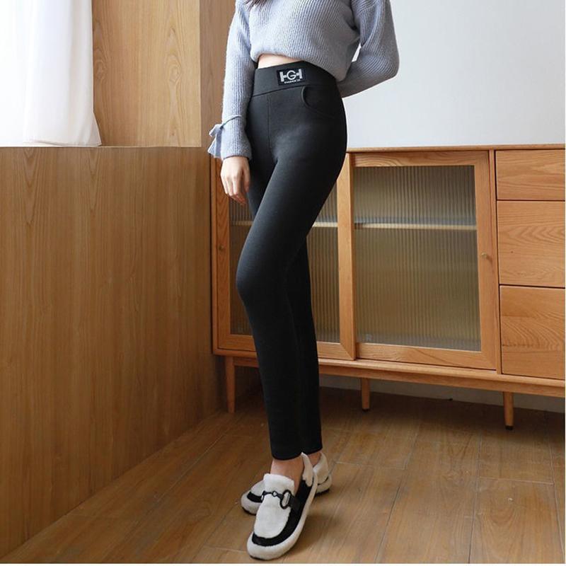 Women's Solid Thickened Lambswool Trousers Winter Casual Padded Thickened Outside Pencil Trousers High-waisted Slim Tight Warm Soft Comfy Trousers
