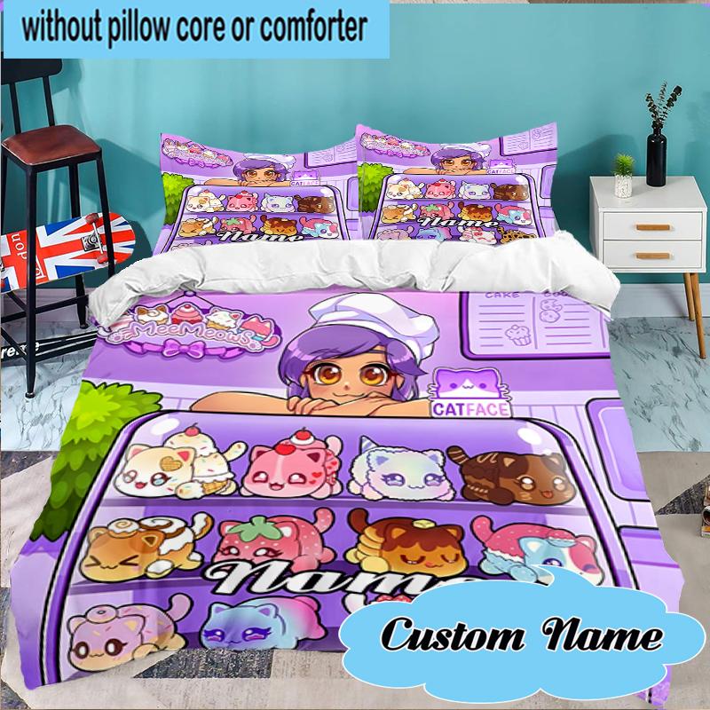 Set Biancheria da Letto Personalizzato Nome Arcobaleno Mondo Fantasy di Aphmau 3 Pezzi, Set Biancheria da Letto Include 1 Federa Copripiumino e 2 Federe per Cuscino per Camera da Letto, Regalo per Dormitorio