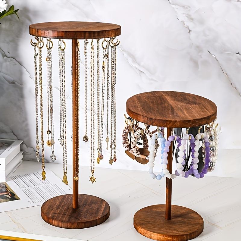 Jewelry Tower Rustic Wooden Jewelry Display Rack Oval Tabletop Necklace Pendant Bracelet Organizer Multifunctional Home Kitchen Accessory