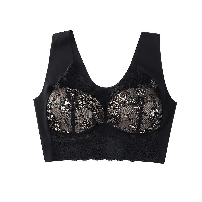 Large Lace Underwire Bra Without Steel Ring Women's Vest One-piece Bra Anti Sagging Adjustable Complementary Breast Underwear